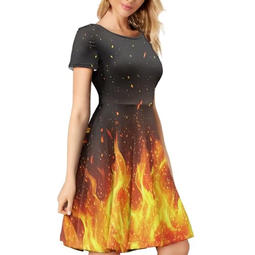 Image of AFPANQZ Womens Casual Summer Lightweight Vintage Dress Short Sleeve Midi Dress Knee-Long Luxury Formal Dress