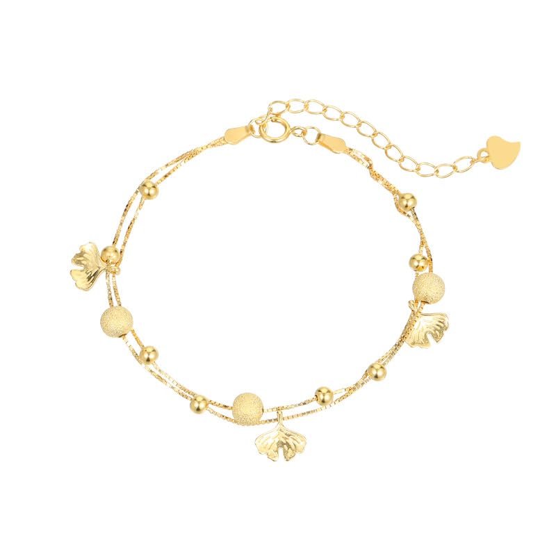 LYGXWJFC Armreif aus Sterlingsilber, Verstellbarer, modischer Federverschluss, hochwertiges Doppellagiges Ginkgoblatt-Armband aus 925er Sterlingsilber, Energieschmuck für Frauen