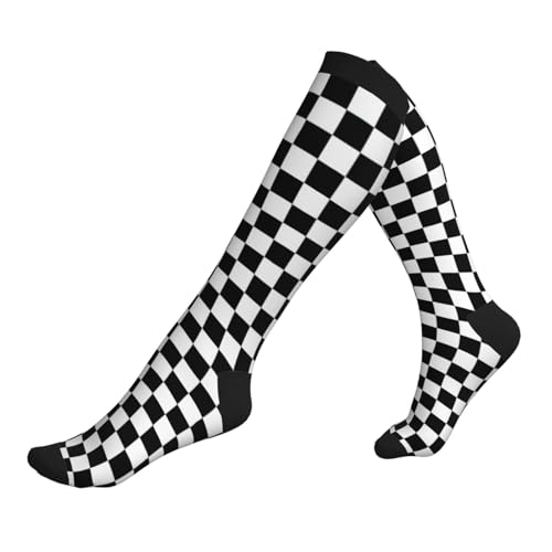 Black and White checkered stripes Print Compression Socks for Women and Men,15-20 mmHg is Best Support for Athletic sports