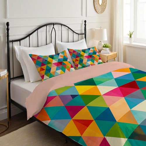 Housse de couette 260x240 triangle rétro géométrique colorée en microfibre - 6