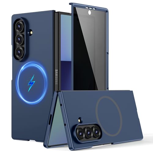 HWeggo für Samsung Galaxy Z Fold 7 5G Hülle mit integriertem Sichtschutz Kompatibel mit MagSafe Schlankes Dünnes Vollschutz Handyhülle Design Blau