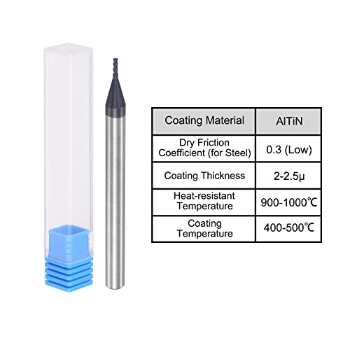 Image of uxcell Square Nose End Mill, 1mm Tip Dia Solid Carbide AlTiN Coated CNC Router Bits 4 Flute Spiral Milling Cutter HRC45 with 4mm Shank 50mm (2-inch) Length