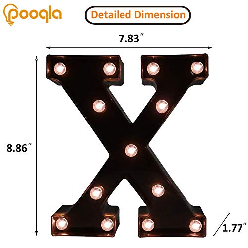 Image of Pooqla Black Light Up Letter X, Marquee Letters Black Room Decor | LED Lighted Letters Birthday Party Decorations, Gifts for Boys Men Christmas Anniversary Night Light Home Bar Room Decoration