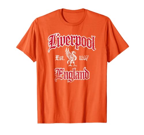 Liverpool England Est. 1207 Red and White Distressed Print T-Shirt, Men, Orange, Large
