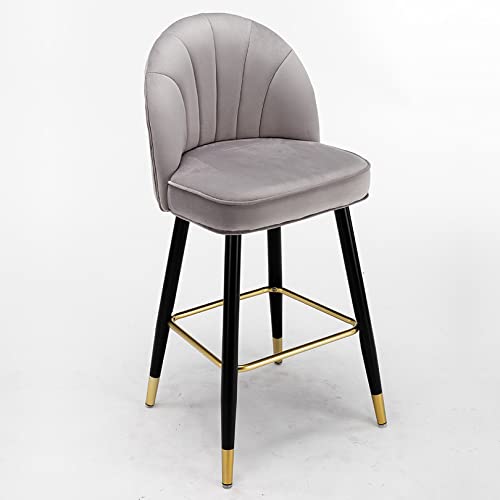 Taburetes de Bar con Respaldo y tapizados de Terciopelo, soportan 330 Libras, sillas de Bar de Estilo rústico para Cocina Moderna, taburetes de Isla (Gris Claro)