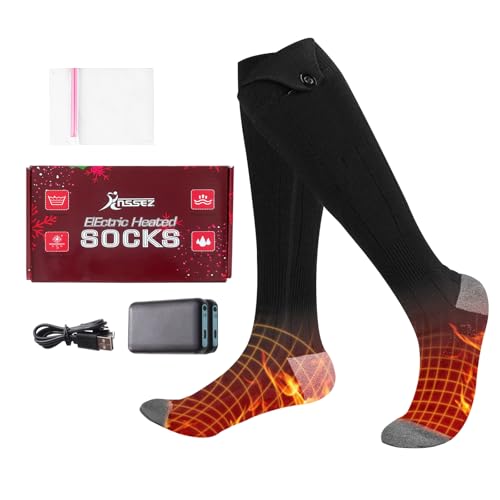 RNSSEZ Heated Socks for Men Women - Rechargeable, Washable, 5V 6000mAh Battery with 4 Heating Levels for Hunting, Camping, Hiking, Walking, Fishing, Cycling, Outdoor Work