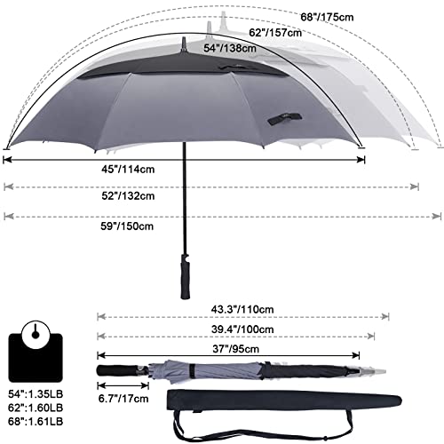 Image of G4Free 47 /54 /62 /68 Inch Automatic Open Golf Umbrella Oversize Extra Large Double Canopy Vented Windproof Waterproof Stick Umbrellas