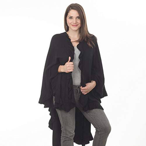 Fennco Styles Women's Ruffle Trim Knit Open Front Poncho Cape Shawl - Fall Wrap Jacket, Cozy and Stylish Layering Piece3
