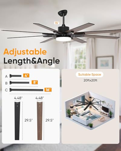 72 inch Large Ceiling Fans with Lights and Remote Indoor/Outdoor Ceiling fan for Living Room Patio Gazebo Kitchen Farmhouse Ceiling Fan Industrial 6 Speed Reversible Quiet DC Motor Dual Side 8 Blades - Image 6