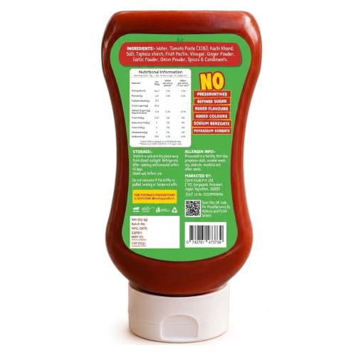 Image of Gladful Tomato Ketchup for kids | 33% Concentrated Tomato Paste | No Refined Sugar | No Preservatives | Sweetened with Kachi Khand | Kids Tomato Sauce | Sandwich, Fries & Snacks Dip | 320g