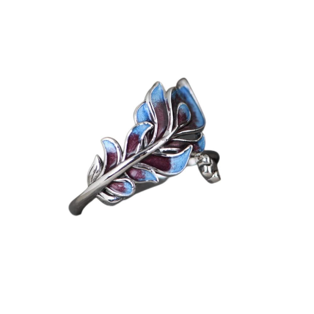 HGJH Silberringe Damen 925,S925 Sterling Silber Cloisonne Pfauenfeder Ring Verstellbare Ringe Retro Zeigefinger Ring Silber Ewigkeitsring Hochzeit Charme Schmuck Geschenke Für Männer Mädchen Damen