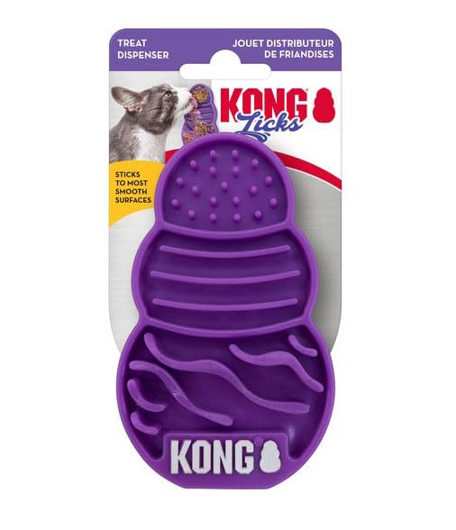 KONG Licks Kitty Treat Mat - Moving Treats Paste Dry Wet Food Feeding Mat with Suction Cups