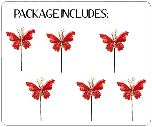 Hair Flare Artificial Butterfly Hair Pin for Girls and Women/Hair Accessories and Hair Judapin for Women- Red, 2232, Pack of 6 Pins 3