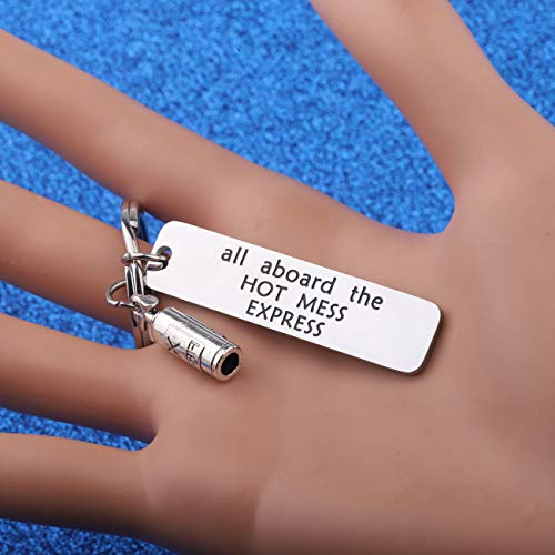 WUSUANED Sarcastic Keychain All Aboard The Hot Mess Express Funny Keychain Fire Extinguisher Jewelry Gift for Her