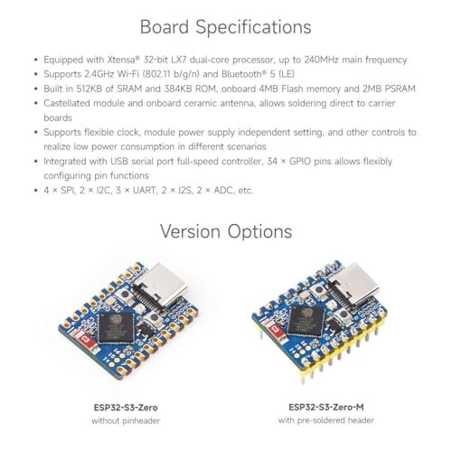 Image of Waveshare 3PCS ESP32-S3 Mini Development Board, Based On ESP32-S3FH4R2, Onboard Multi-Function GPIO Pins, Dual-Core Processor, 240MHz Running Frequency, 2.4GHz Wi-Fi & BLE 5