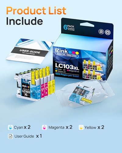 Image of E-Z Ink Compatible Replacement LC103 Ink Cartridges for Brother Printer | LC103 XL LC101 LC 103 to Use with MFC-J870DW MFC-J470DW MFC-J6920DW MFC-J6520DW MFC-J450DW (6 Pack, 2C2M2Y)