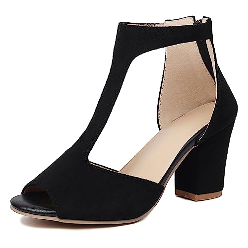 Spartiates femme talon carré Lizoleor en noir taille 38 avec zip arrière