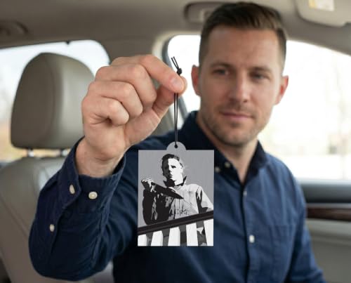 Image of Elektroplate Michael Myers Balcony Halloween Car Air Freshener 6-Pack | Officially Licensed, Long-Lasting Midnight Chiller Scent, Vivid Horror Movie Graphics, Versatile Hanging Design