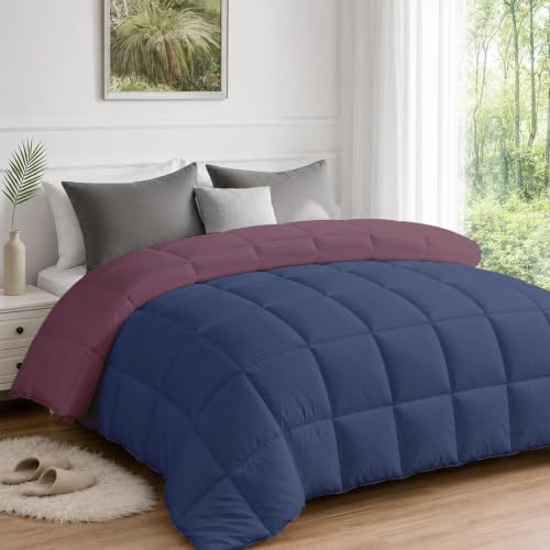 Image of AYKA Reversible Comforter 220 GSM Microfiber Reversible AC Comforter /Blanket for Winter /Quilt /Dohar /Duvets for King Size Blanket /Comforter Double Bed (Plum & Navyblue, 90 * 100 inch)