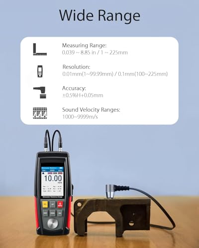 Image of LABART Digital Ultrasonic Thickness Gauge Meter with Certificate, Range 0.039 to 11.8 inch with Probe for Measuring Materials, Steel, Silver, Plastic, Glass, PVC, Pipes with Certificate