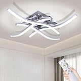 Duo Lu Tong 36W Modern LED Ceiling Light Fixture, 19.7Inch Curved Wave Ceiling Lamp with Remote for Bedroom, Kitchen, Hallway, Foyer Library Dining Room Silver 6000K Modern Ceiling Light Fixture