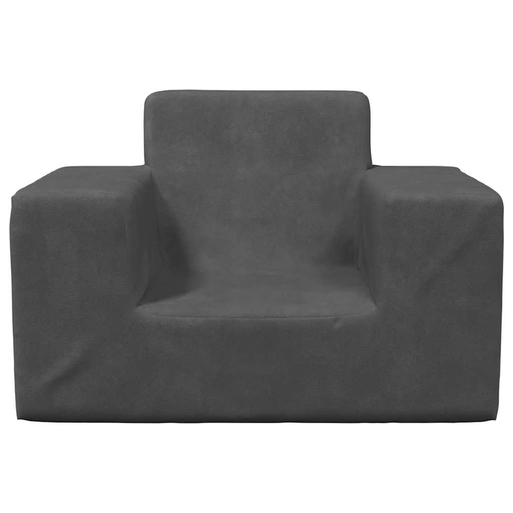 Sofa dziecięca antracytowa z miękkiego pluszu z wypełnieniem piankowym i zdejmowaną poszewką do pokoju dziecięcego, 52 x 38 x 34 cm, łatwa do czyszczenia, bezpieczna i wygodna, do relaksu