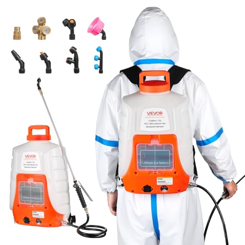 VEVOR Battery Powered Backpack Sprayer 4 Gallons Electric Lawn Sprayer with 8 Nozzles & 2 Telescopic Wands 90PSI Adjustable Pressure 4-6 Hour Runtime Yard Sprayers for Lawn and Garden