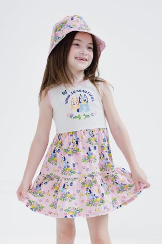 Bluey Floral Girls Dress and Bucket Sun Hat Toddler to Big Kid2