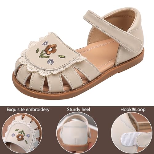 Toddlers Little Girls Embroidery Retro Style Sandals Hook&Loop Flower Summer Shoes Cute Flats3
