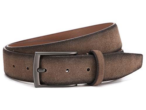 Ground Mind Embossed Alligator Pattern Suede Leather Belt Prong Buckle Men Belts (size 38(waist 36), Brown)