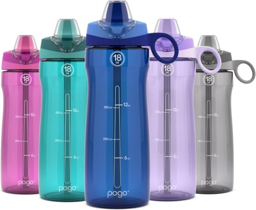 Image of Pogo BPA-Free Tritan Plastic Water Bottle with Soft Straw Lid, 18 Oz, Blue (Pack of 6)
