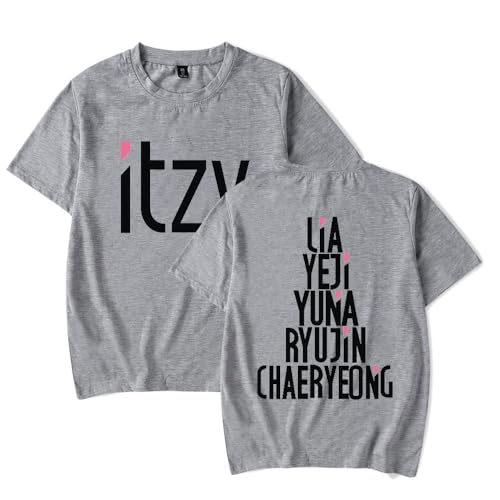 ITZY Harajuku - Camiseta informal de manga corta para hombre y mujer, gris, L