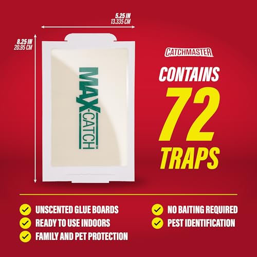 Catchmaster Max-Catch Mouse & Insect Glue Trap 72PK, Mouse Traps Indoor for Home, Sticky Pest Control Adhesive Tray for Catching Bugs, Bulk Unscented Glue Boards