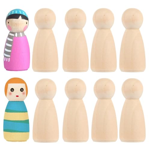 Pack de 10 muñecas de madera de 55mm sin pintar, ideales para manualidades, bodas y fiestas. Cada muñeca Cuenta con un Cuerpo Liso y en Blanco Listo.