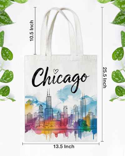 Chicago Canvas Tote Bag for Women Travel Lovers Chicago Souvenirs Gifts Reusable Shoulder Bag for Shopping Grocery Travel Vacation2