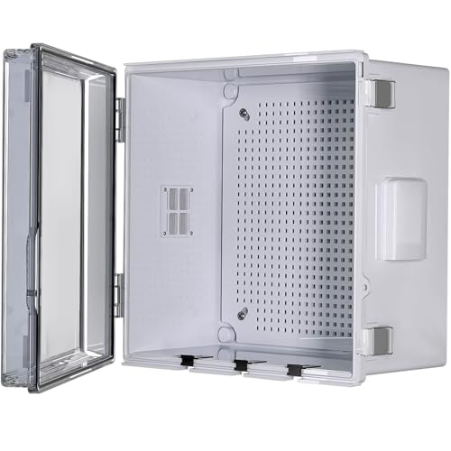 Image of ABS Electrical Junction Box, Ventilated Design, Cable Grommets, IP65 Waterproof Enclosure, Indoor /Outdoor Use with Mounting Panel. (Clear Cover, 11.9 inchx11.9 inchx7 inch)