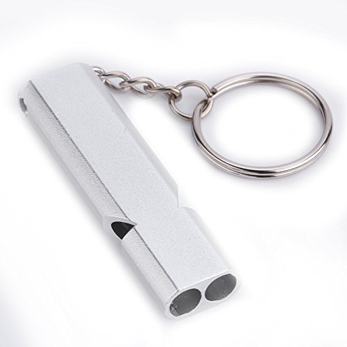 cardyven Emergency Whistle, 2 Colors Lifeguard Safety Whistle Aluminium Alloy Double Hole Emergency Survival Whistle with Keychain Outdoor Accessory (Silver)