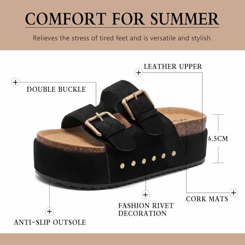 Women's Platform Clogs Sandals Cork Footbed with Comfort Double Buckles, Summer Platform Slides Mules, Summer Beach Comfort Wide Widths Availab2
