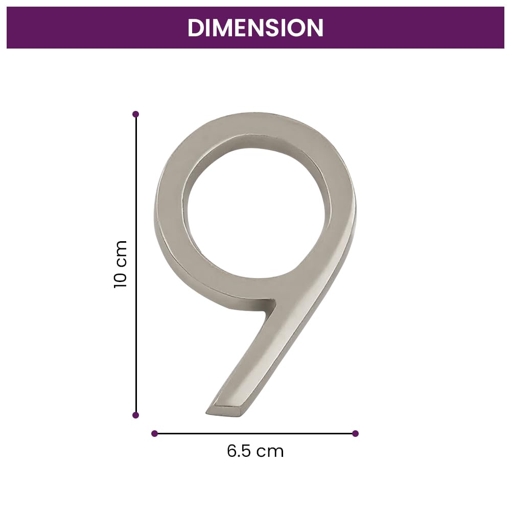 DecorTwist® Metal House Number Modern Silver House Numbers For Flat Door Hostel Hotel Lodge Apartment College Library Rack Number Warehouse 10cm 4 Inch Height (Number 9) — Amazon image 3