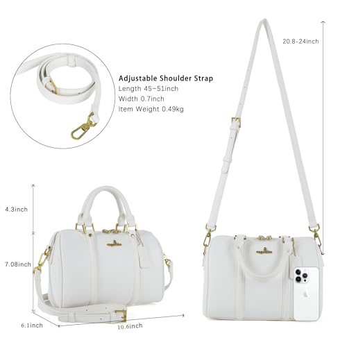 Image of Angel Kiss Women Satchel Purses and Handbags Vegan Leather Boston Barrel Bag Top Handle Shoulder Purse with Crossbody Strap | Vegan Leather