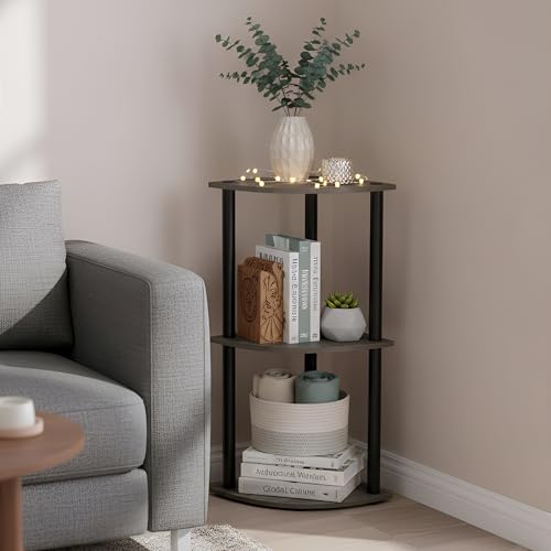 Image of JD FRESH 3-Tier Wooden Open Corner Rack /Table Corner Display Rack /Storage Shelf Stand /Multipurpose Shelf for Living Room, Bedroom, Home Office Display (Cambridge, Walnut)