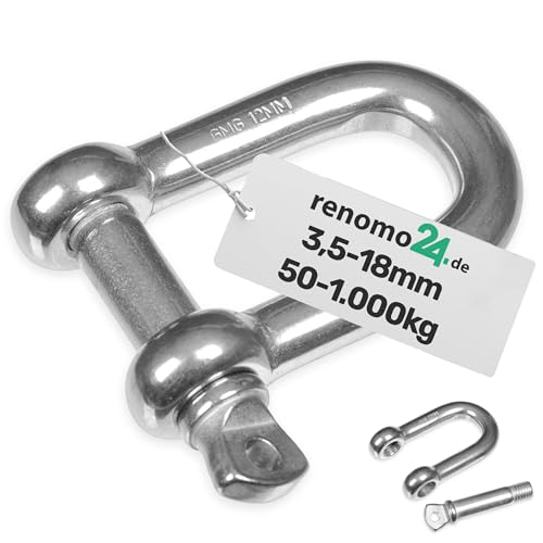 Renomo24 1x Schäkel Traglast 1.000 kg (WLL) 18 mm, gerade und aus verzinktem Stahl, hochfeste Bügelschäkel für privaten Gebrauch, sowie für Industrie & Kettenanwendungen jeglicher Art