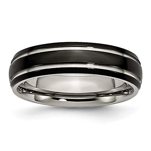 Titanium Polished Black IP-plated 6mm Grooved Band Size 7.5