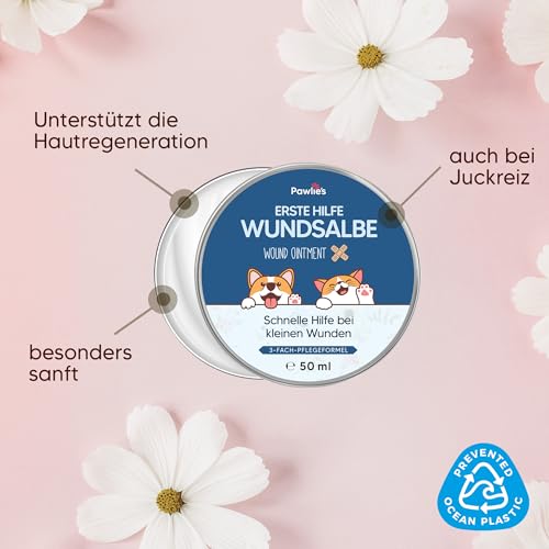 Pawlie's Wundsalbe für Hunde & Katzen (50ml) | Schnelle Regeneration & sanfte Reinigung | Anti-Juckreiz-Formel für gereizte Haut | Einfach & sicher (auch bei Ablecken) | Made in Germany