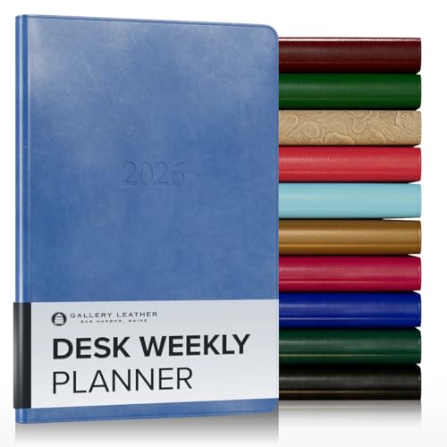 Gallery Leather Desk Weekly Monthly Planner 2025-2026, Elegantly Bound Calendar Planner and Notebook with Stylish Gold-Gilded Page Edges, 12 Months - Acadia Hydrangea - 8 x 5.5 "