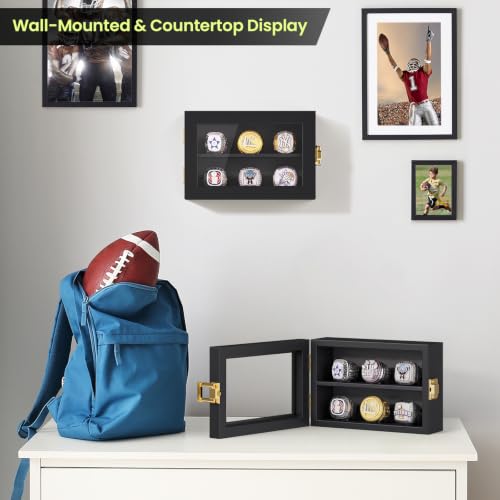 Image of TJ.MOREE 9 Rings Championship Ring Display Case 4.7x7 Wall Mount Wooden