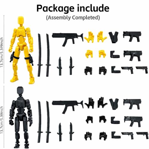 Image of ONNGEO 2 Pack Action Figures Titan 13, 3D Printed Multi-Joint Movable Robot with Weapons and Accessories, Desk Decoration (Yellow, Black)