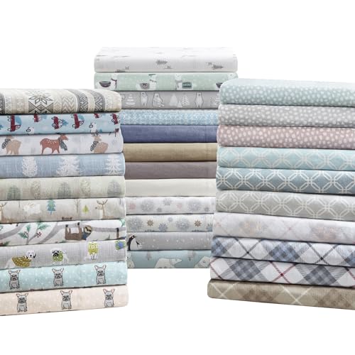 Image of True North by Sleep Philosophy Cozy Flannel Warm 100% Cotton Sheet - Novelty Print Animals Stars Cute Ultra Soft Cold Weather Bedding Set, Twin, Reindeer 3 Piece