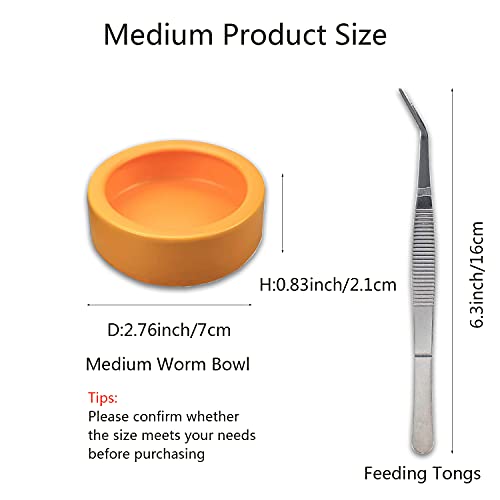 2 Pack Worm Dish Reptile Food Bowl Bearded Dragon Ceramic Bowl with Feeding Tongs (Yellow-Medium) - Image 3