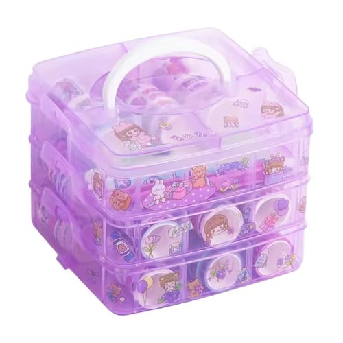 Image of Washi Tape Set - 100 Pcs Designer Decorative Masking Tapes with 20 Pcs Kawaii Stickers, Tweezer, Pen and Spatula in 3 Layer Box, Tapes for DIY Art & Crafts, Wrapping (Multicolor)